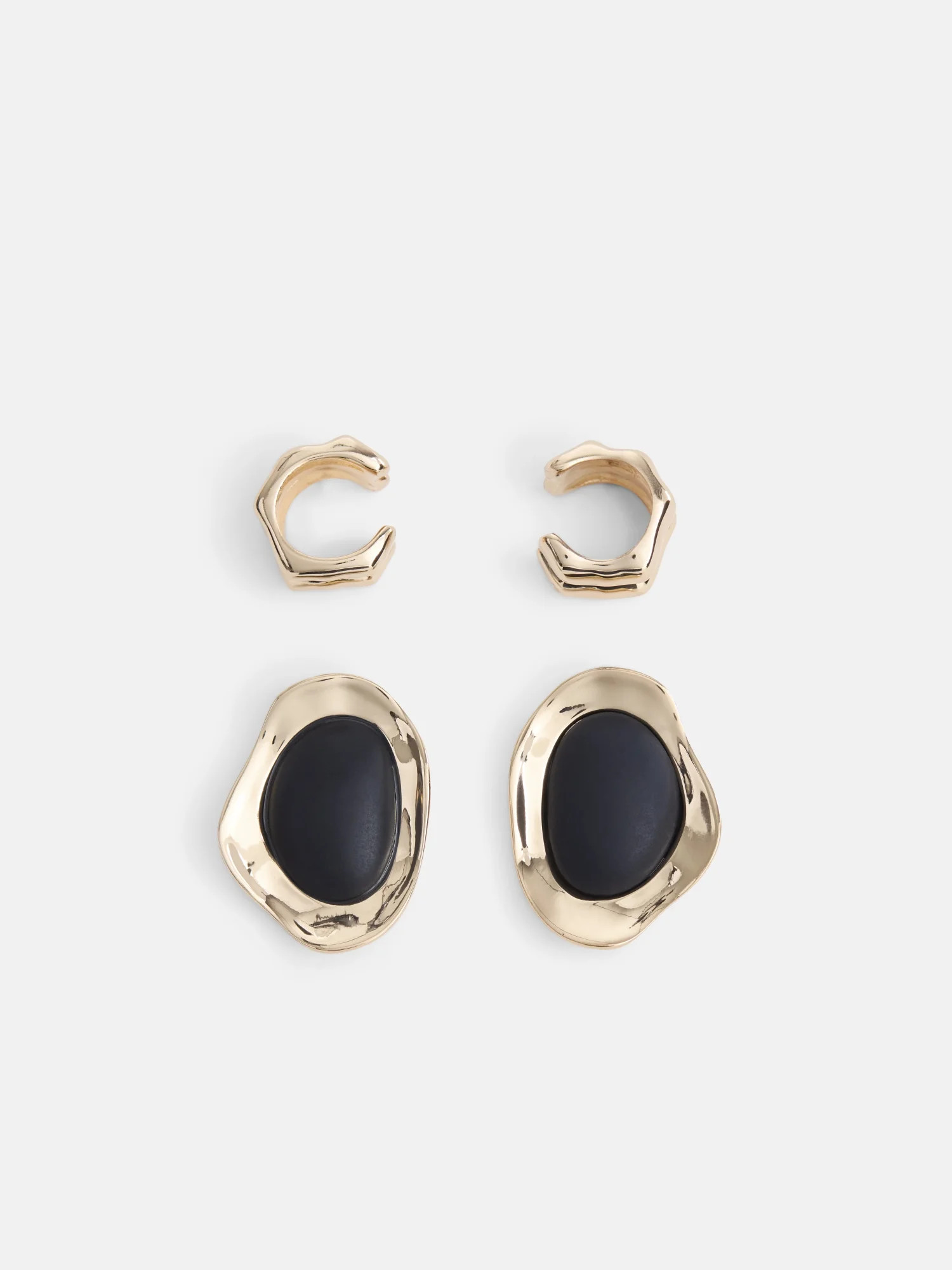 Scoop Women’s Gold Tone Ear Cuff and Post Earrings with Black Accent, 2 Pairs | Walmart (US)