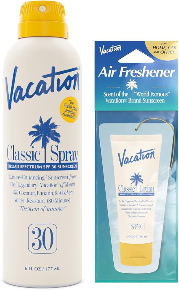 Vacation Classic Sunscreen Spray SPF 30 & Air Freshener Bundle, Water-Resistant, Lightweight, Tra... | Amazon (US)