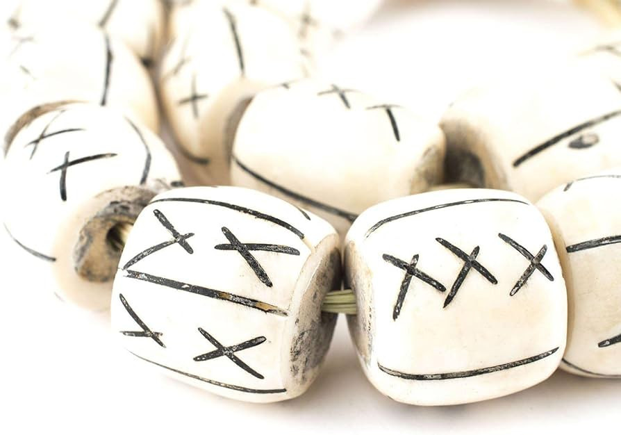 TheBeadChest Carved X Design Bone Beads Barrel 24mm Kenya African White Cylinder Large Hole 26 In... | Amazon (US)