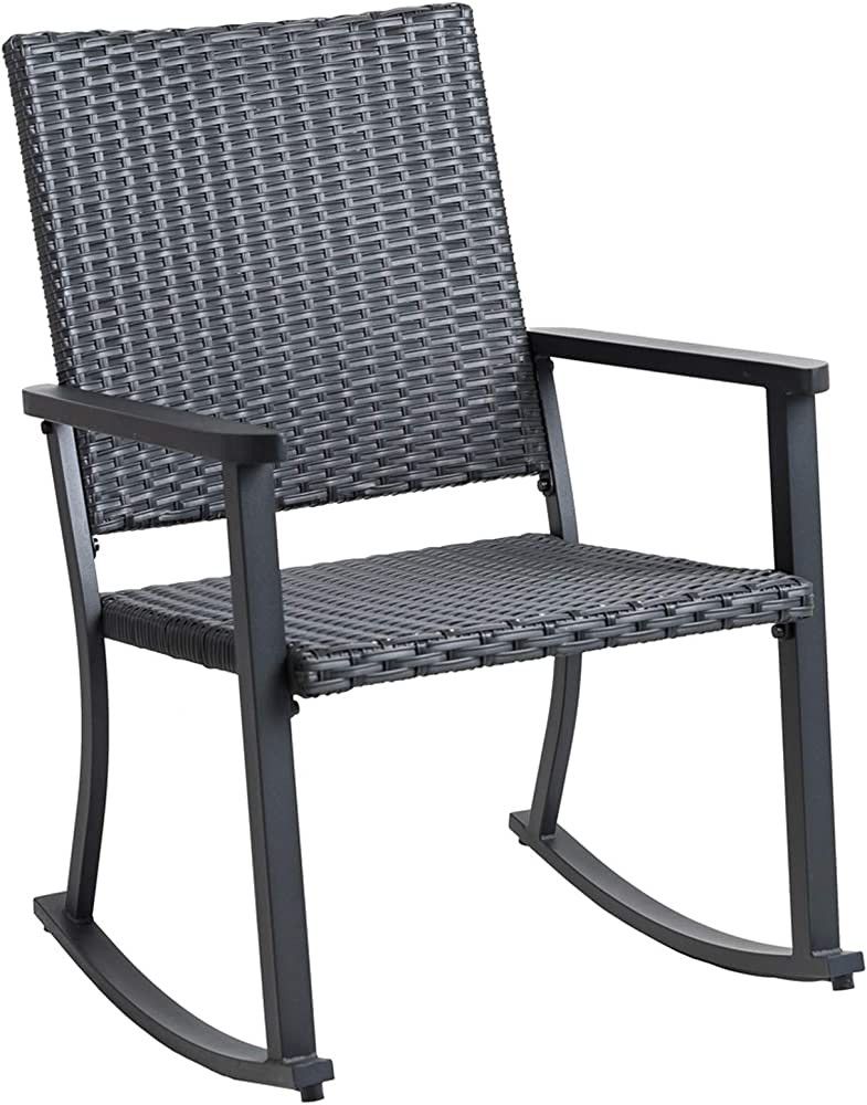 C-Hopetree Outdoor Rocking Chair for Outside Patio Porch, Metal Frame, Black All Weather Wicker | Amazon (US)