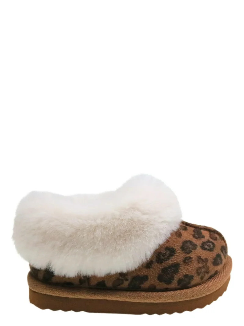 Wonder Nation Baby Girls Faux Fur Trim Slippers | Walmart (US)
