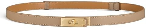 Women Skinny Leather Belt - Adjustable Dress Belt with Gold Buckle | Amazon (US)