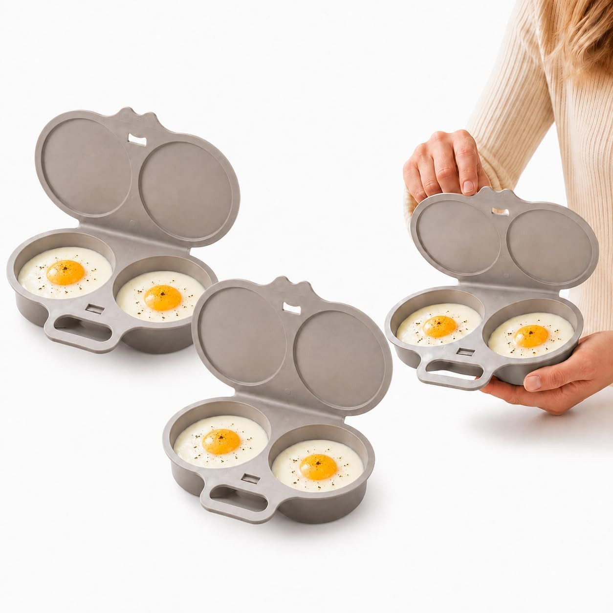 2PCS Dual Cavity Microwave Egg Poacher, Microwave Egg Cooker 2 Eggs (Grey) | Amazon (US)