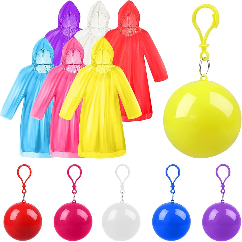 6 Pcs Disposable Emergency Rain Ponchos, Waterproof Raincoat In Keychain Ball, Adult Rainwear for... | Amazon (US)