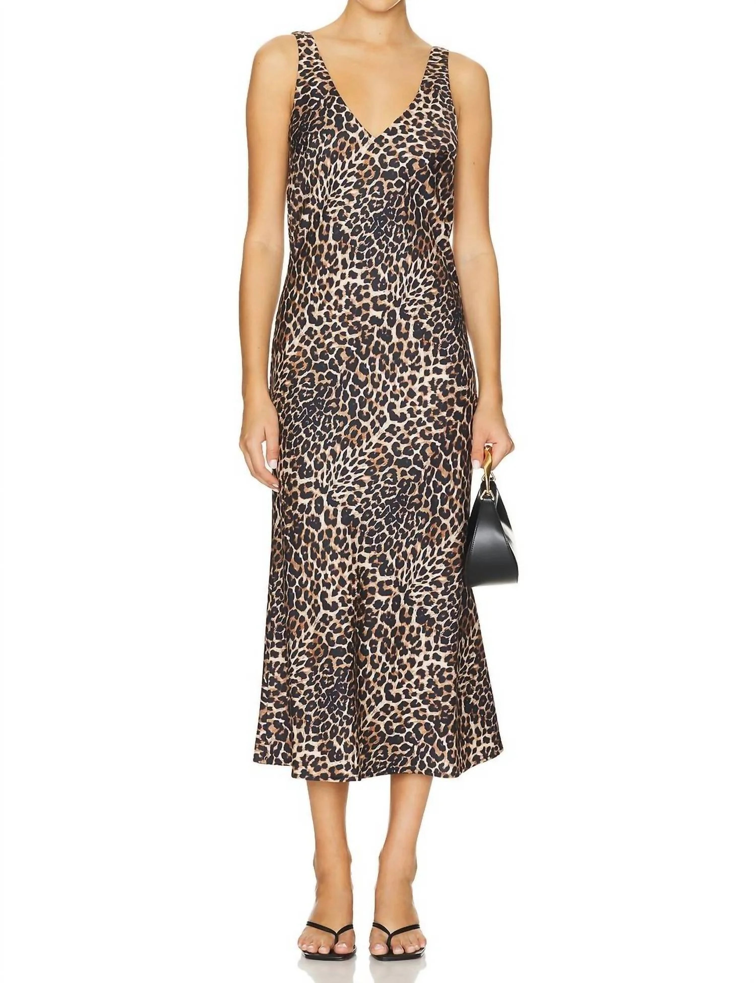 V Slip Dress In Brown Leopard | Shop Simon