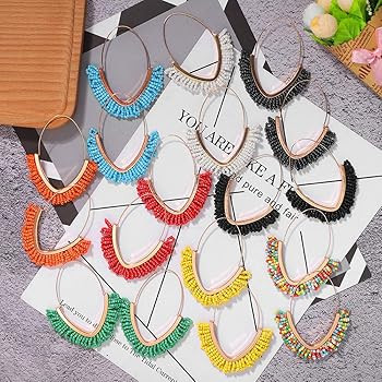 Beaded Dangle Earrings – V-shaped Beaded Earrings Statement Beaded Drop Fringe Earrings, Boho H... | Amazon (US)
