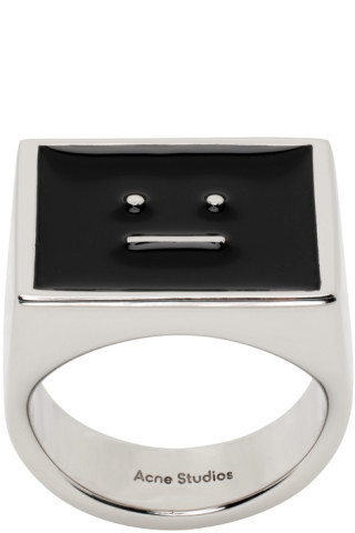 Silver & Black Enamel Ring | SSENSE
