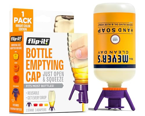 Flip-It! 1-Pack Bottle Emptying Kit – No More Wasted Product - Fits Most Plastic Bottles – Get Out Every Drop of Shampoos, Lotions, & More – 1 Base Cap, 3 Adapters – Bright Color Edition | Amazon (US)