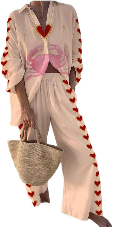 LILTWIST Summer Graffiti Pants Sets for Women Boho Printed 2 Piece Wide Leg Pajama Set Button dow... | Amazon (US)