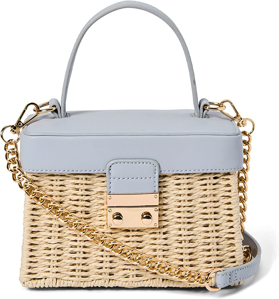 Like Dreams Small Summer Bag for Women Woven Straw Crossbody Vegan Leather Top Handle Plaid Inner... | Amazon (US)