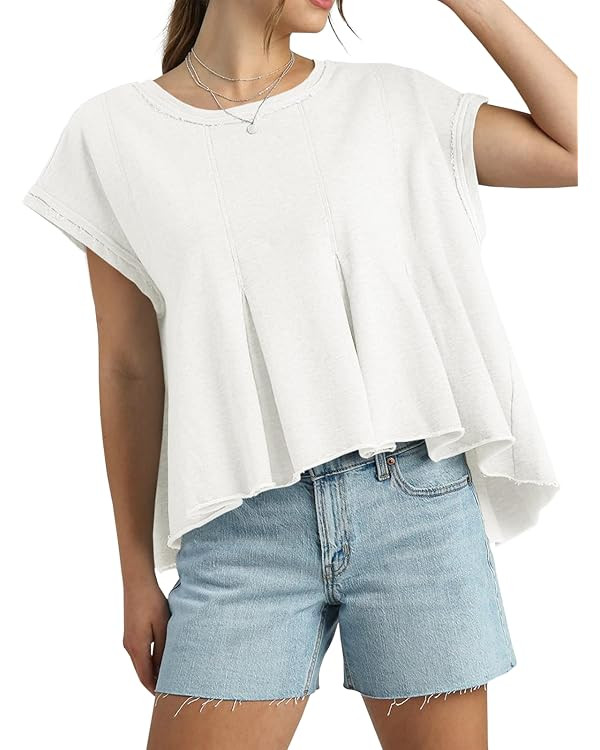 Fisoew Womens Oversized Casual T-Shirts Crewneck Short Sleeve Summer Loose Fit Babydoll Peplum To... | Amazon (US)