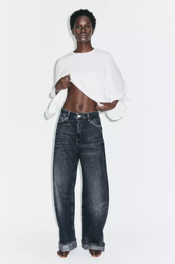 TRF BAGGY FOLDED MID-RISE JEANS | Zara US