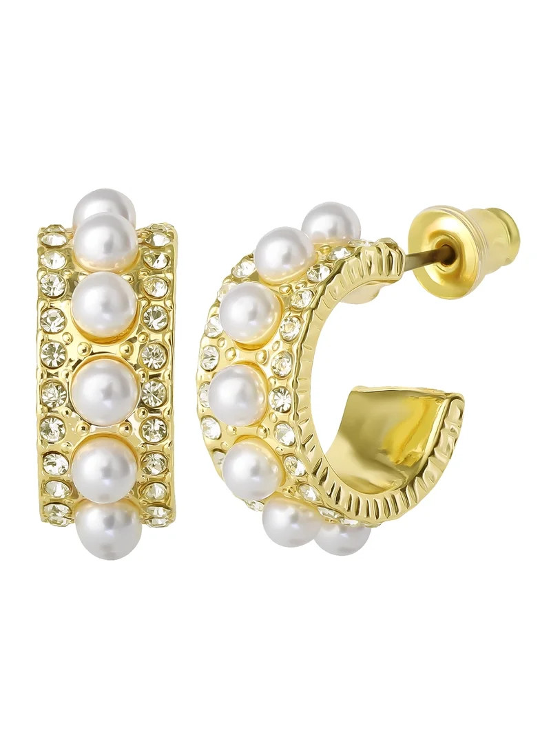 Celebrity Pink Women's Classic Hoop Earrings with Faux Pearl Accents | Walmart (US)