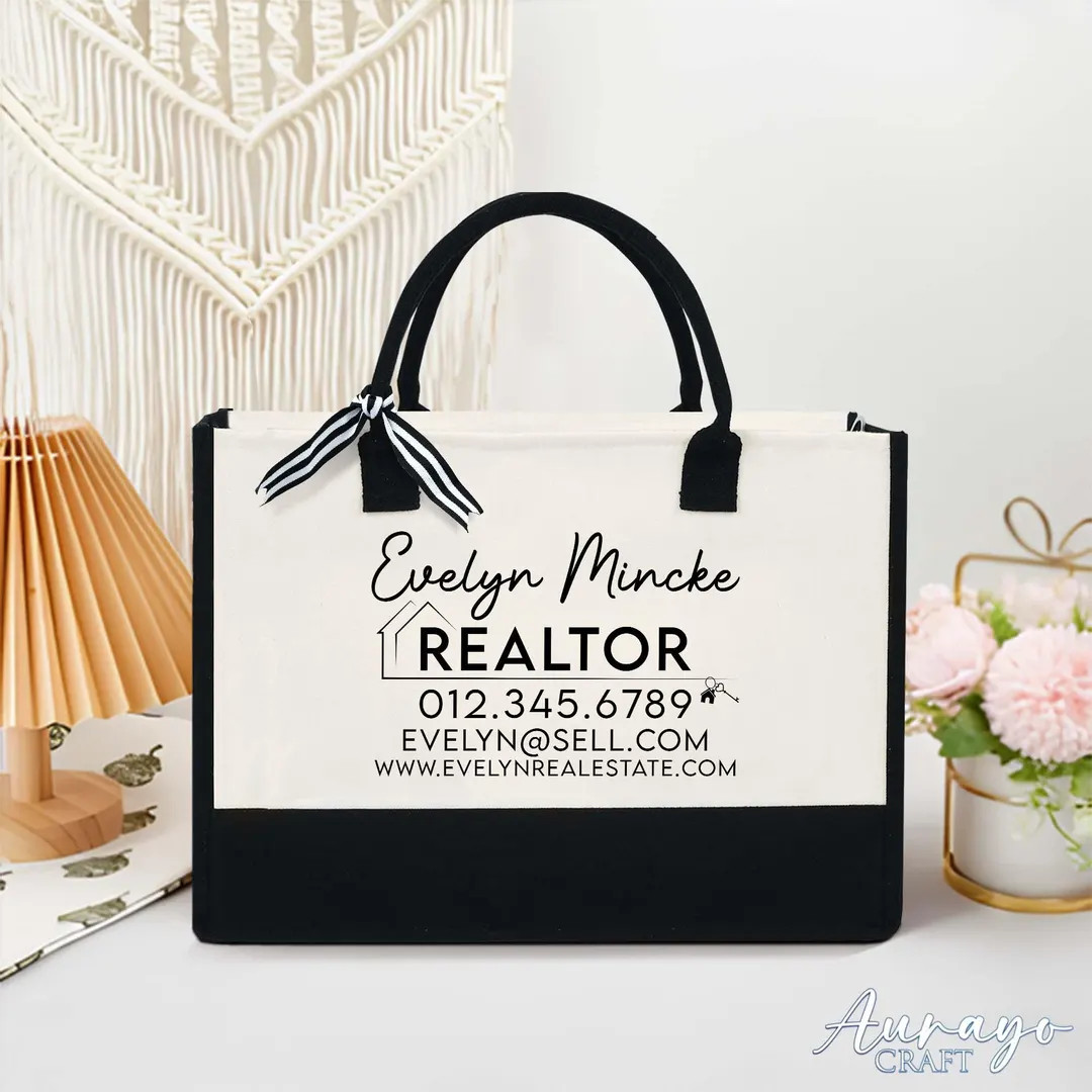 Custom Realtor Tote Bag, Personalized Business Tote Bag, Custom Real Estate Agent Gift, Business ... | Etsy (US)