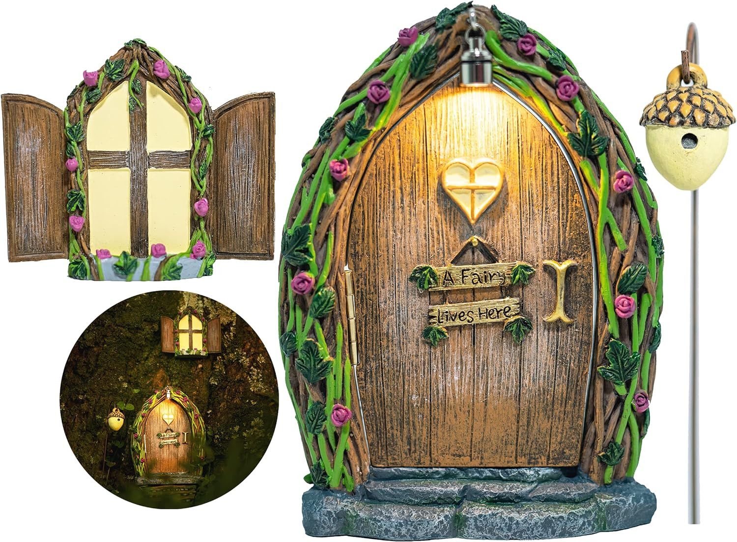 Opening Fairy Door and Window for Trees with Light – Glow in The Dark Yard Art Sculpture Decora... | Amazon (US)