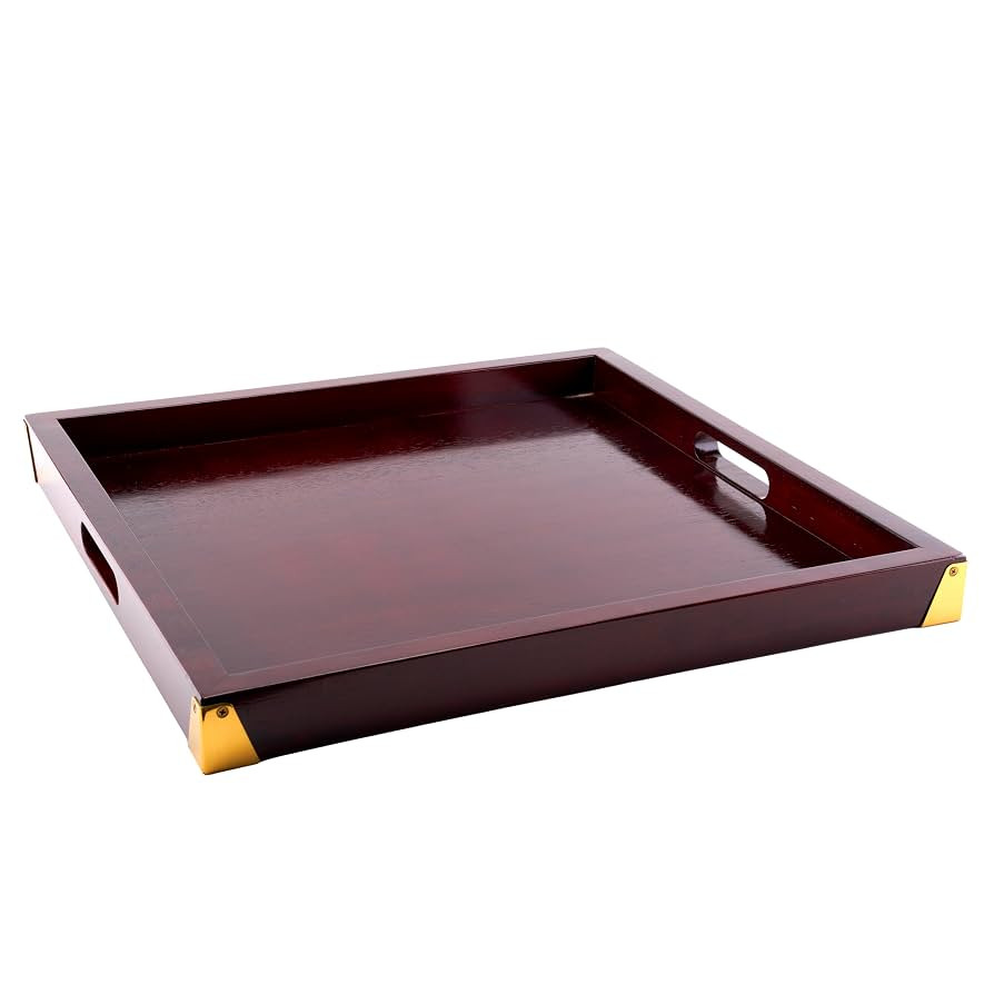 G.E.T. LUX-2121-M Luxury Wooden Serving Tray with Handles, 21" x 21", Mahogany | Amazon (US)
