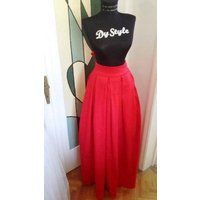 Red Maxi Floor Skirt, Pleated Long Skirt With Pockets, Bridemaids Prom Plus Size Skirt | Etsy (US)