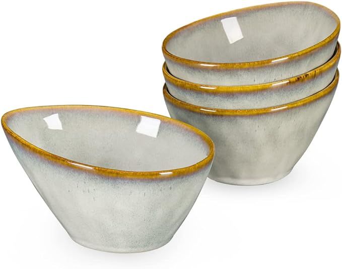 Henten Home Ceramic Soup Bowls, Angled Salad Bowls Set of 4, 20 OZ Porcelain Cereal Bowls, Oatmea... | Amazon (US)