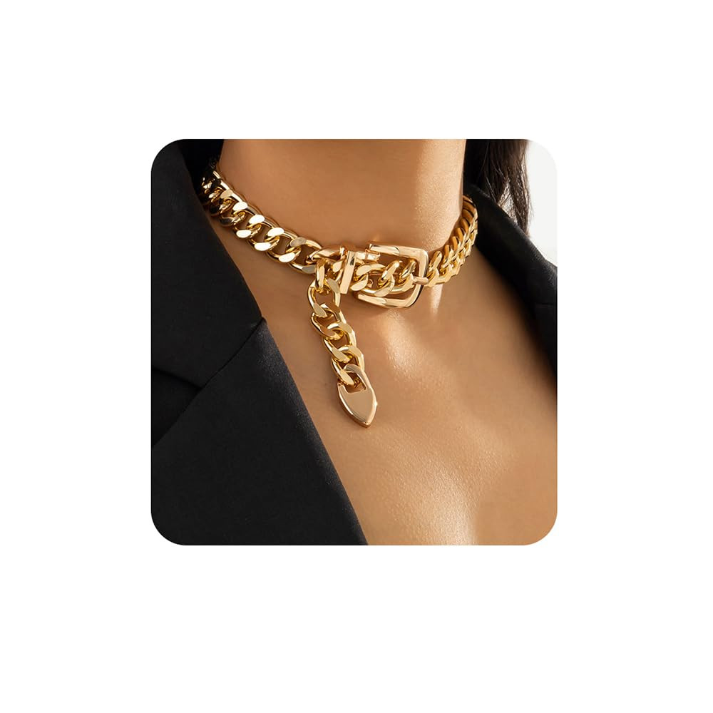 Kercisbeauty Gold Statement Belt Style Chunky Chain Choker Necklace for Women Punk Jewelry for Sp... | Amazon (US)