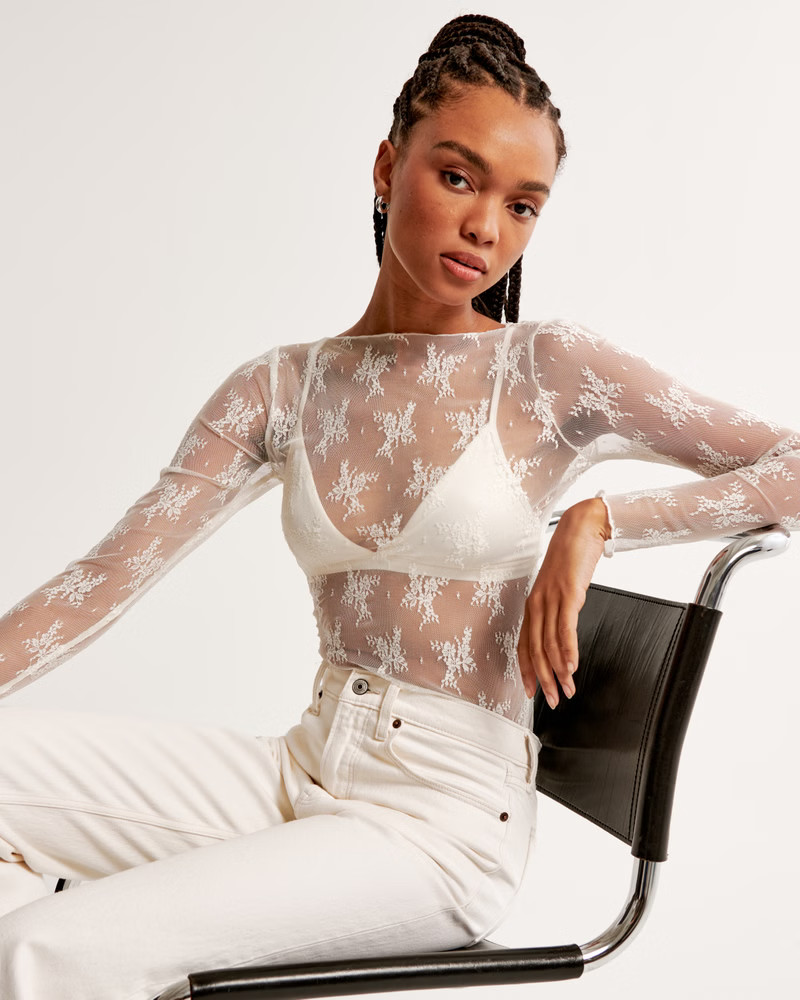 Long-Sleeve Lace Slash Top | Abercrombie & Fitch (US)