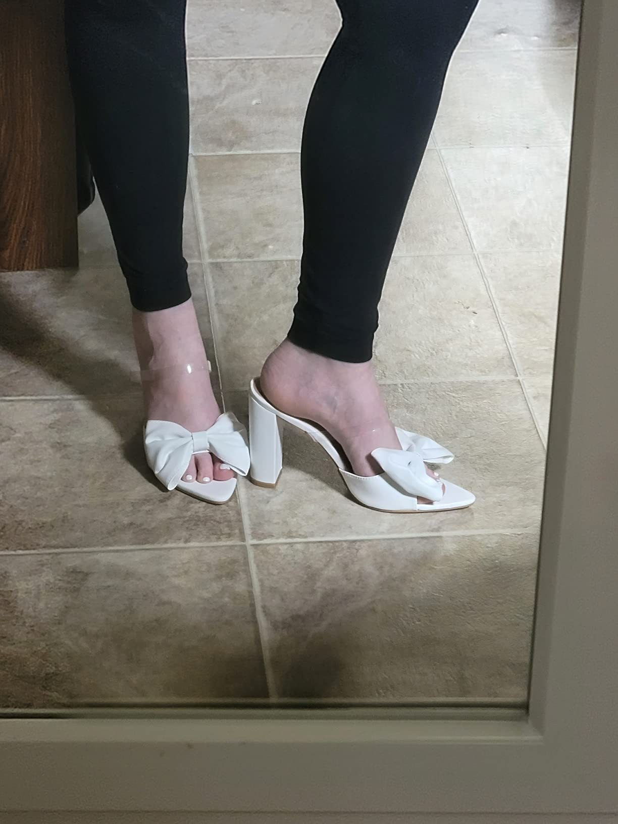 ILLUDE Women’s Chunky Block Heel with Bow Clear Pointed Toe Heeled Sandal Slip On Mule - Rosa | Amazon (US)