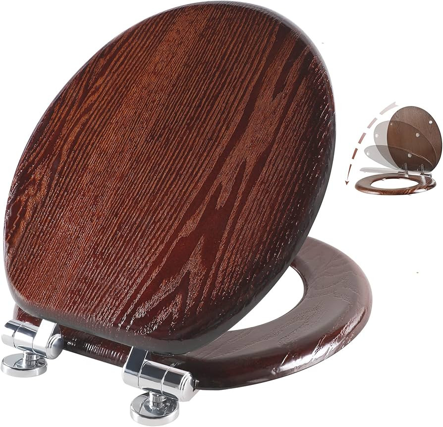 Angel Shield Toilet Seat Round Wood with Slow Close,Easy Clean,Quick-Release Hinges (Round,Dark W... | Amazon (US)