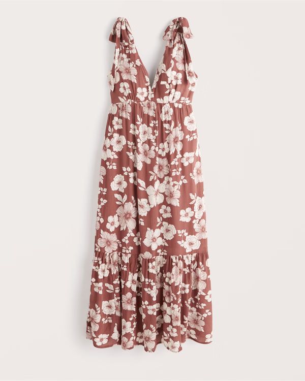 Tie-Strap Babydoll Midaxi Dress | Abercrombie & Fitch (US)