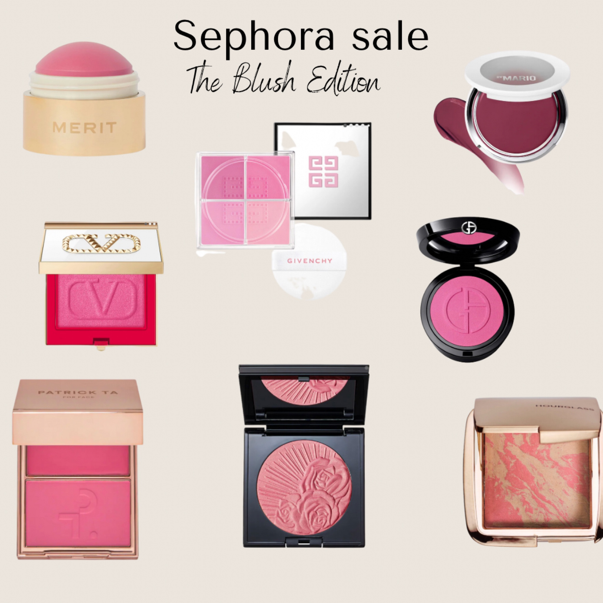 Rouge members your sale starts now! Timetosave is code for 20% off and 30% off Sephora collection! I’m doing all fav blushes/powders/bronzers etc to make shopping easy! 
Colors: Patrick ta: she’s giving / she’s a doll * pat McGrath : divine rose/nude Venus/ flirtatious * merit: apres/Stockholm/ cheeky * makeup by Mario: berry punch/barely blushing * Armani : amore/ecstasy * Valentino: rose/pink is punk/fuchsia 

#LTKbeauty #LTKfindsunder100 #LTKsalealert