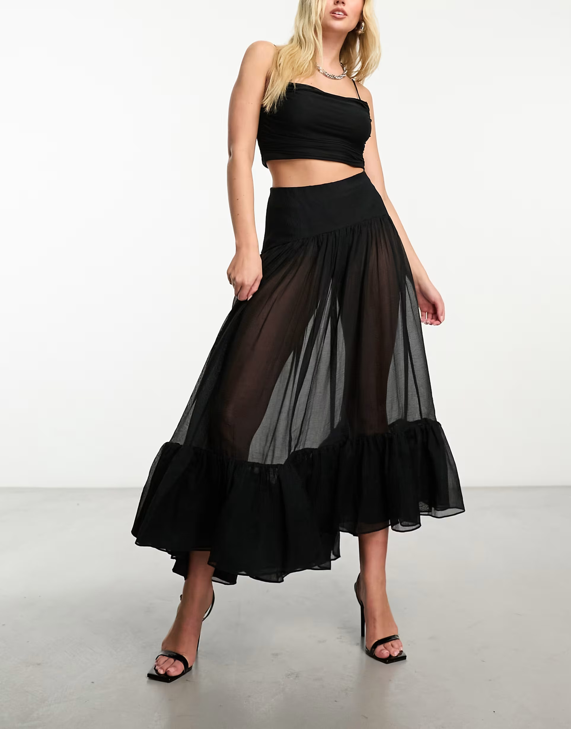 & Other Stories full maxi skirt with tiered hem in black | ASOS (Global)