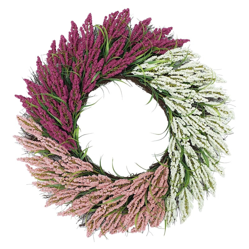 Pink & White Heather Floral Wreath, 28" | At Home