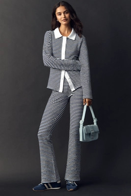Maeve Knit Stripe Flare Trousers | Anthropologie (UK)