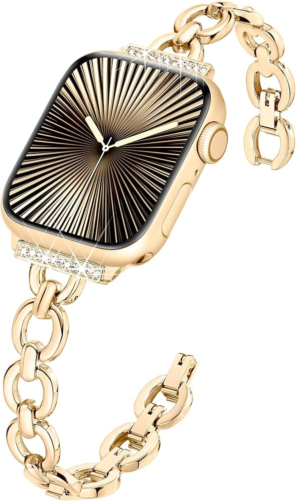 Wipalor Slim Cute Bands Fit Gold Apple Watch Bands for Women 46mm 44mm 45mm 42mm 49mm, Bling iWat... | Amazon (US)