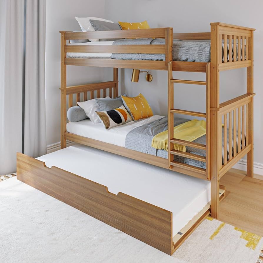 Max & Lily Bunk Bed, Twin-Over-Twin Bed Frame for Kids with Trundle, Pecan | Amazon (US)