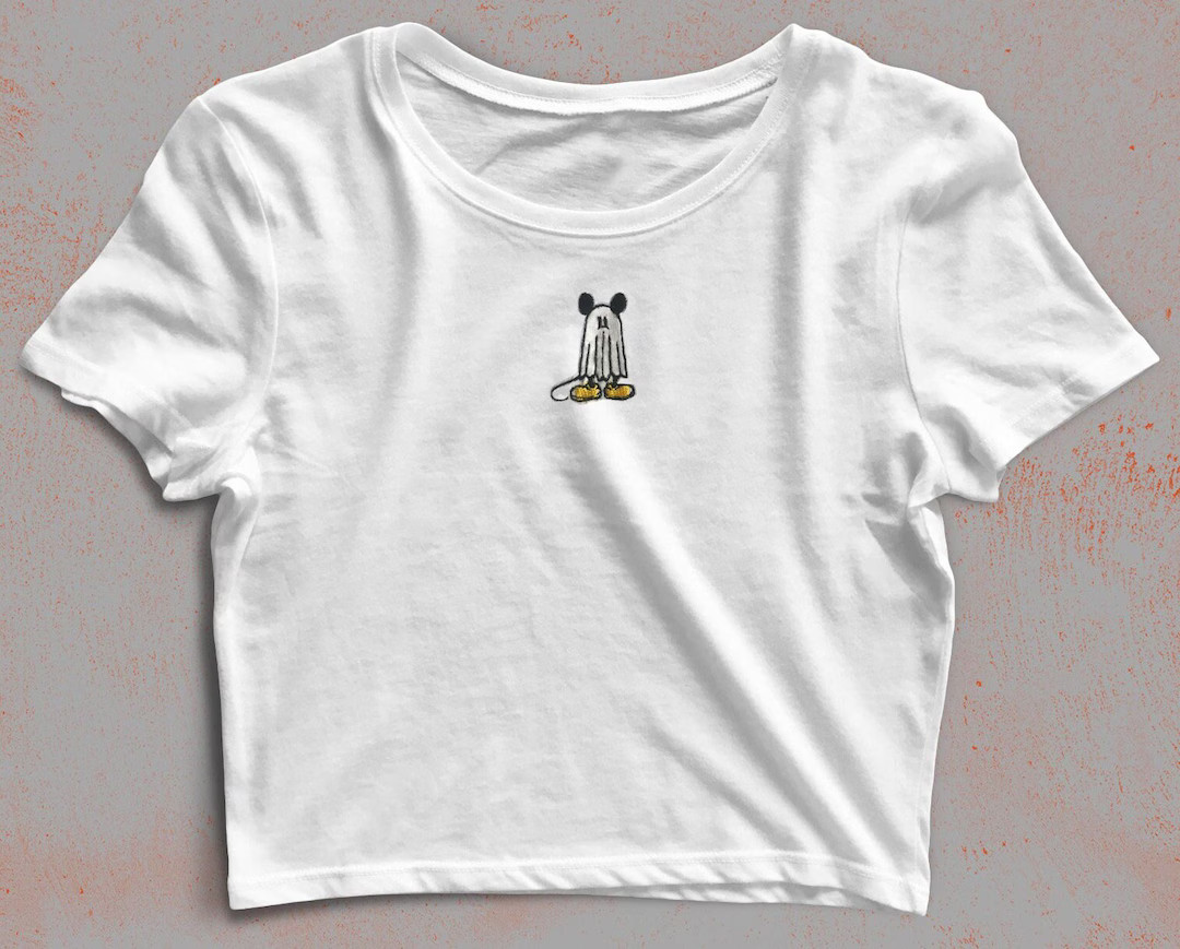 Mouse Ghost Halloween Embroidered Acid Wash Crop Top, Vacation Theme Park Sweatshirt | Etsy (US)