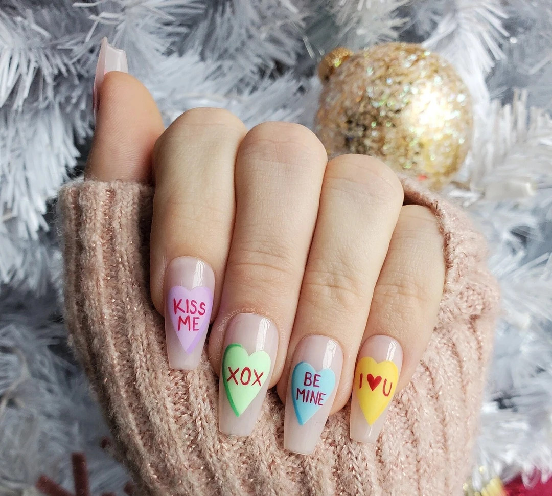 Candy Hearts Valentine's Day Press on Nail Set - Etsy | Etsy (US)