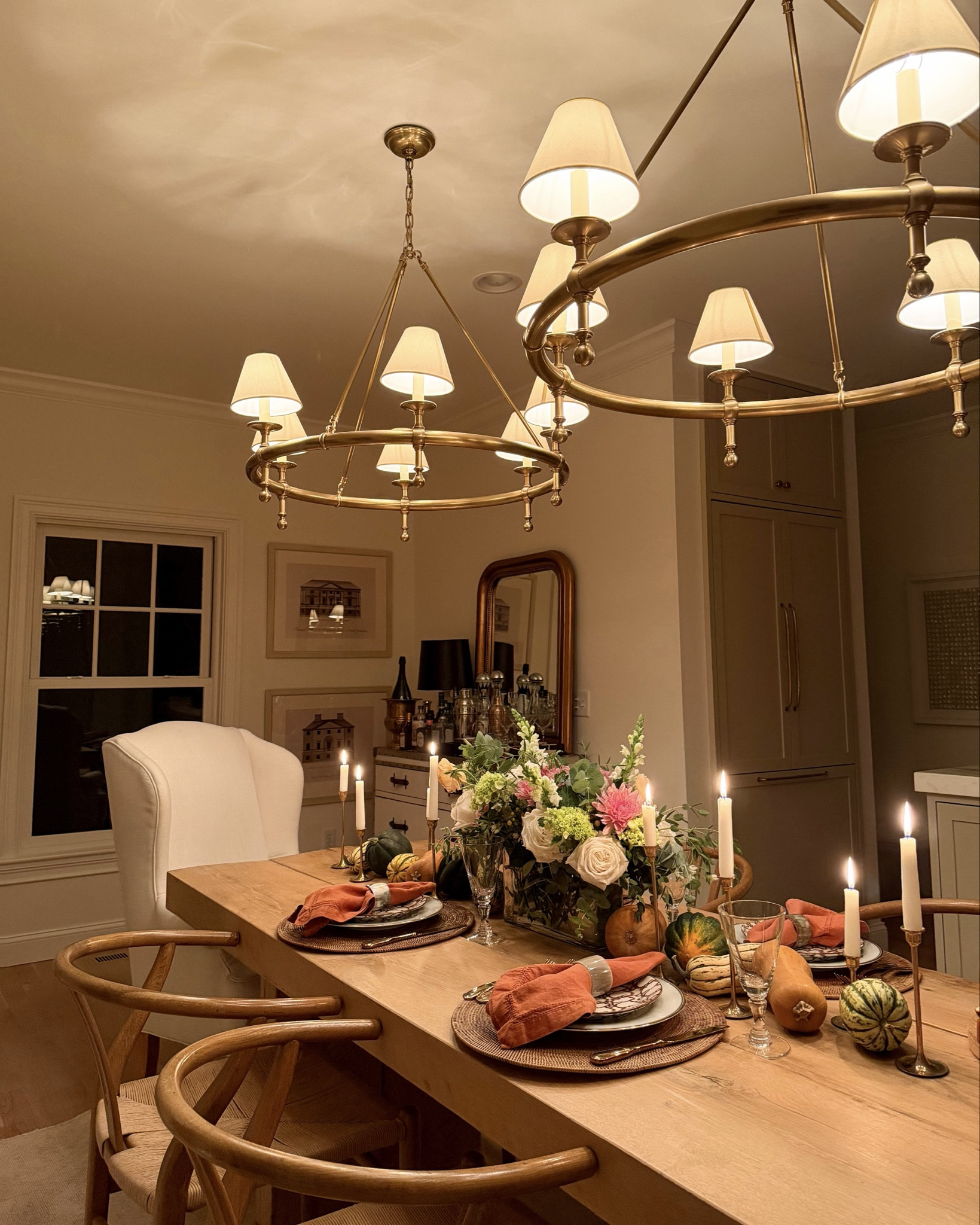 Dining room, home decor, chandelier, light fixture, bar, wood table, chairs, Connecticut, Kat Jamieson home. 

#LTKHome #LTKHoliday #LTKSeasonal