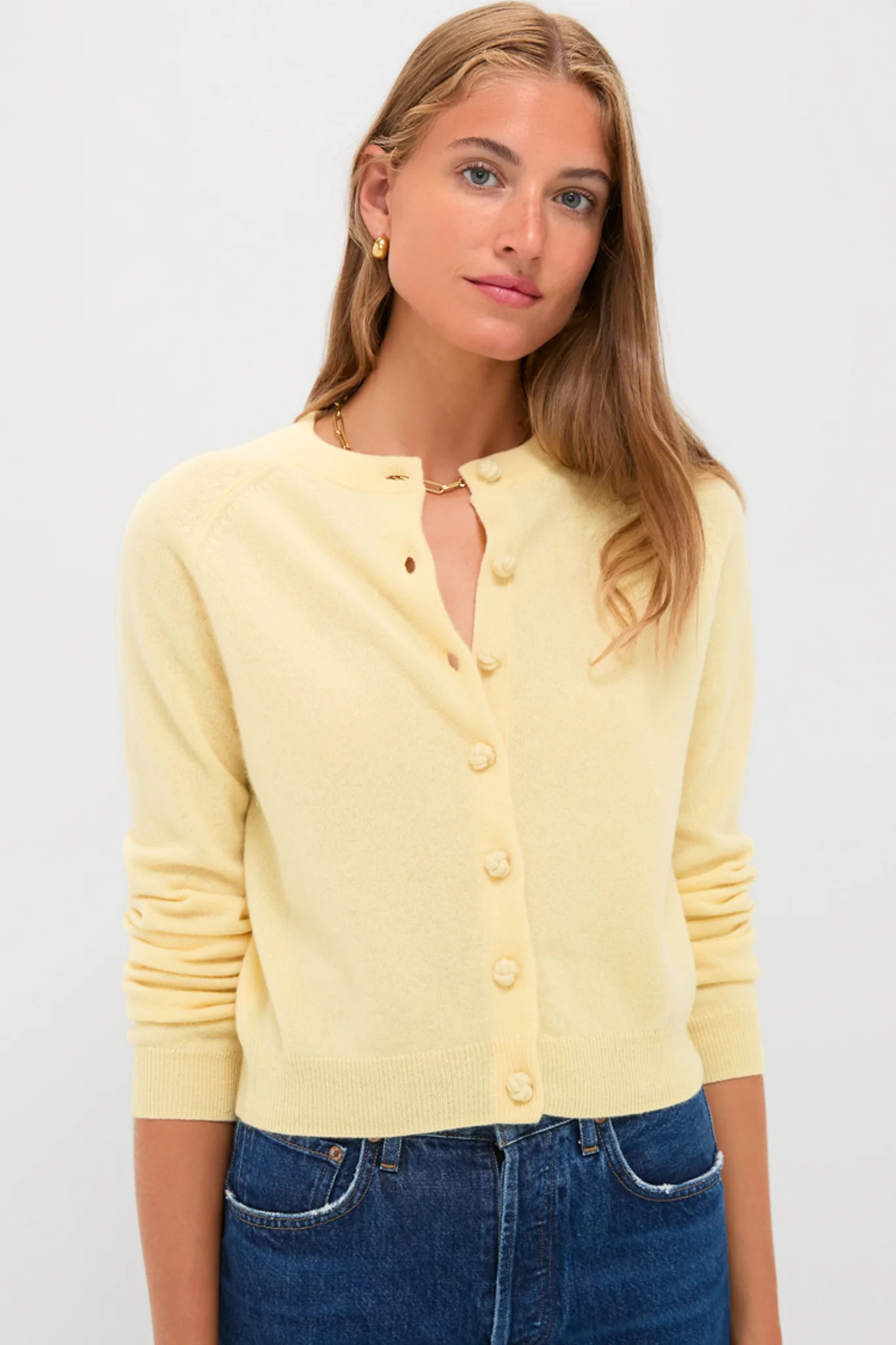 Lightweight Cashmere Butter Yellow Knot Button Cardigan | Tuckernuck (US)