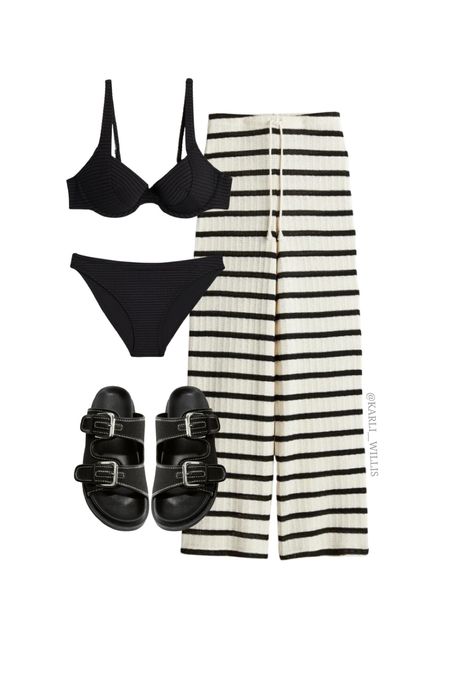 Black swim / black bikini / black sandals / swim coverup pants / vacation outfit / beach outfit / neutral outfit 

#LTKfindsunder100 #LTKswim #LTKfindsunder50