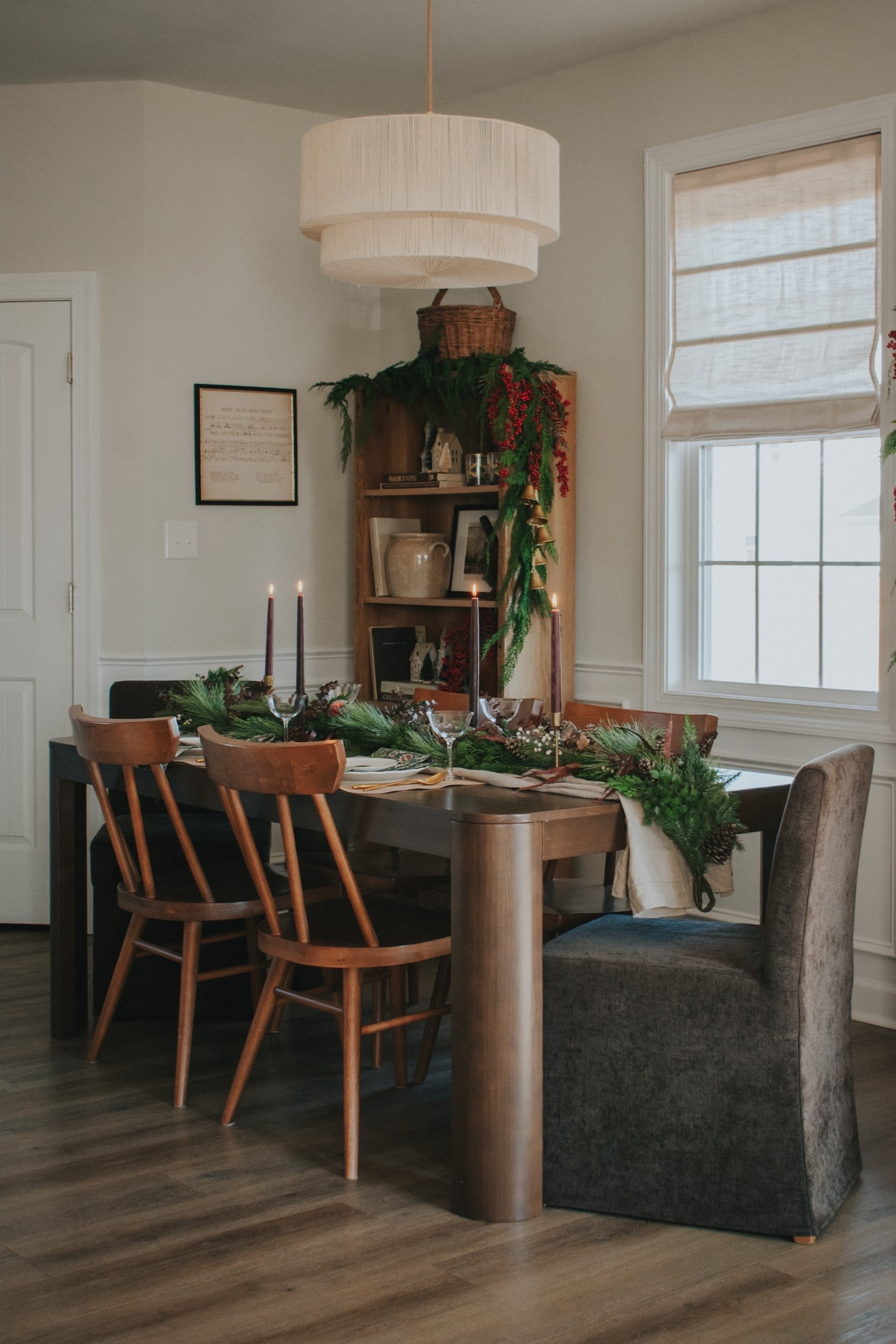 Plank and beam dining table for Christmas. Christmas tablescape. Holiday tablescape. Earthy. Organic modern dining table. Upholstered chairs. Dining rooms  

#LTKCyberWeek #LTKHome #LTKHoliday