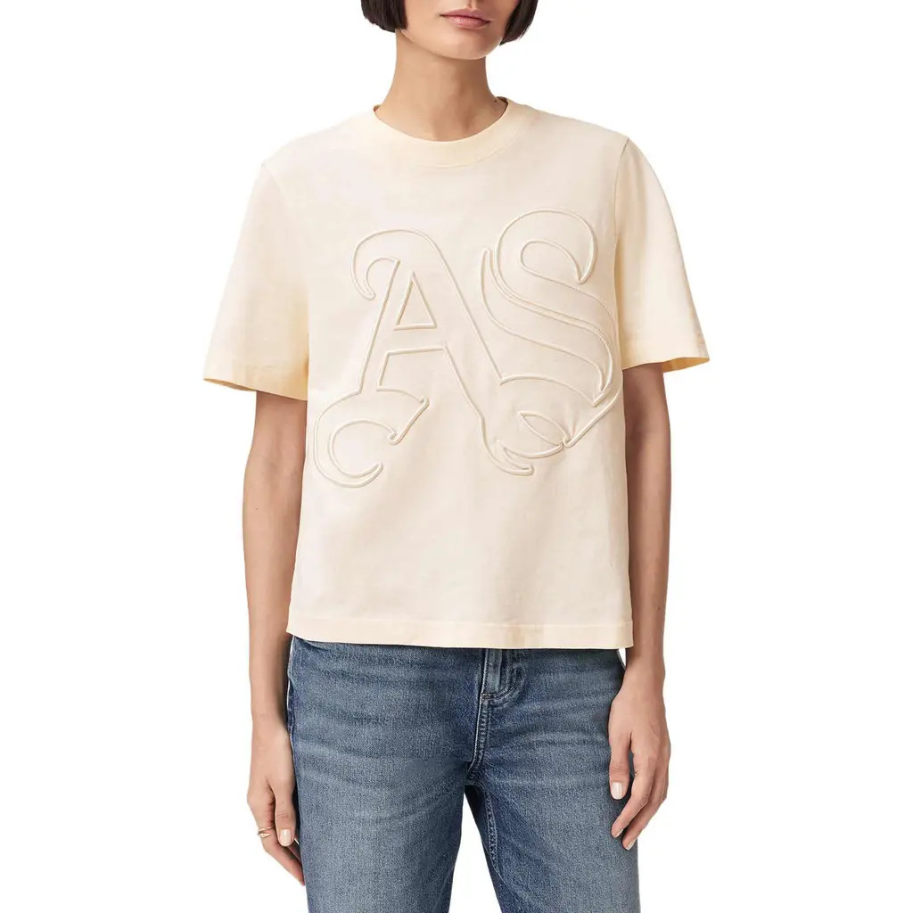 AllSaints Lisa Embroidered Cotton T-Shirt in Pebble White at Nordstrom, Size Medium | Nordstrom