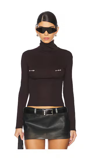 Pierced Turtleneck Top in Chocolate Brown | Revolve Clothing (Global)