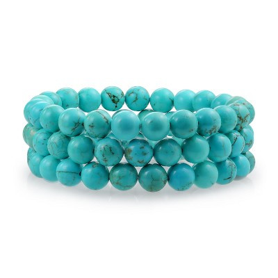 Bling Jewelry Turquoise Stretch Bracelet Set 3 Simple Plain Stabilized 8MM Ball Bead Stackable Color - Aqua Turquoise | Target