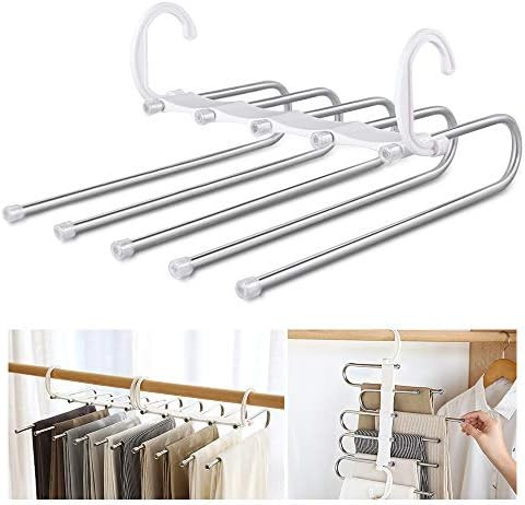 WAOU Massy Pants Hangers Multi-Layer Hanging Pants 5 in 1 Pants Rack Stainless Steel Pants Hanger... | Amazon (US)