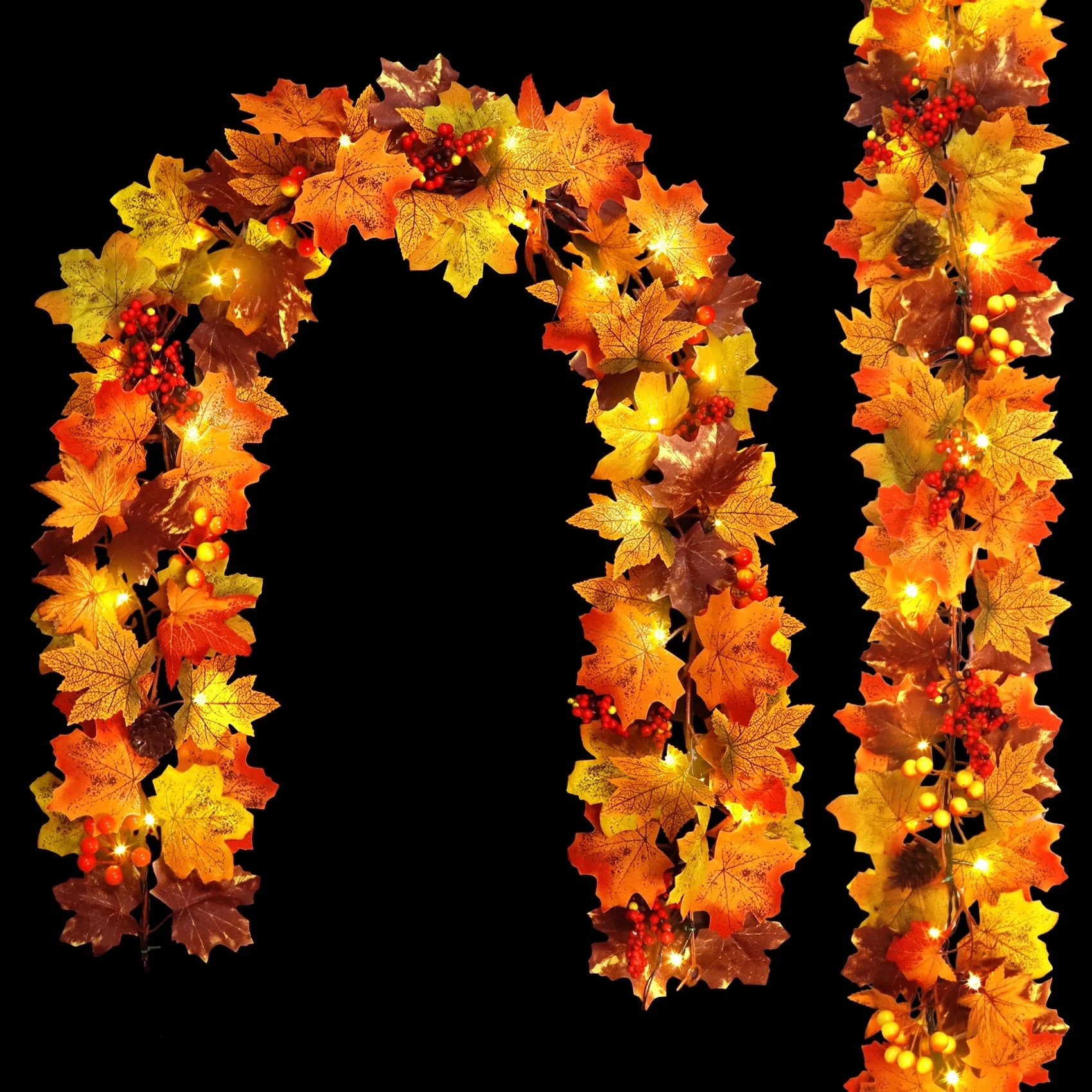 Scidweet 2 Pack Fall Maple Leaves Garlands, 12 Ft 60 LED String Lights Fall Decorations for Home ... | Walmart (US)