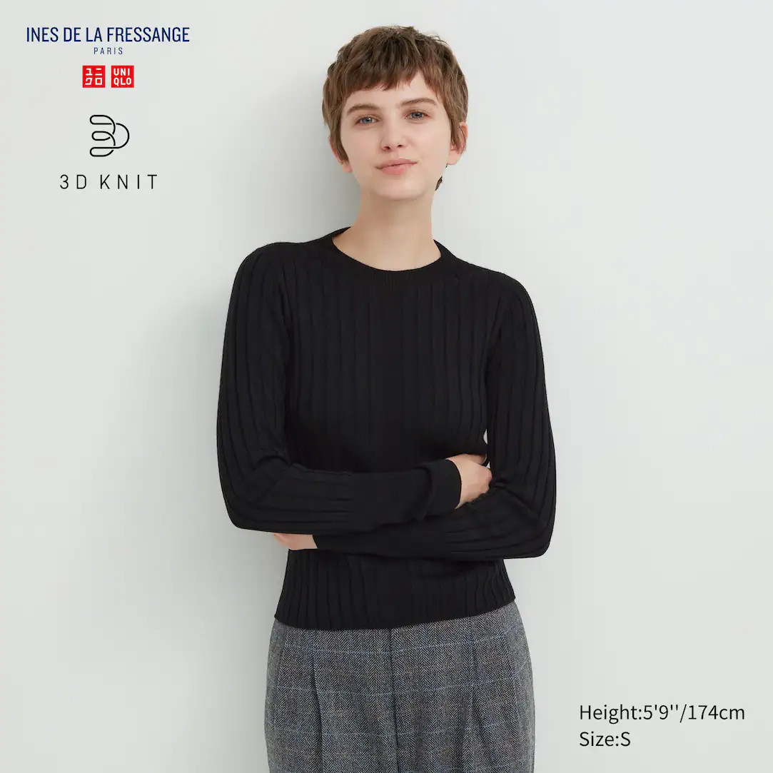 Ines de la Fressange 3D Knit Seamless Ribbed Crew Neck Jumper | UNIQLO (UK)