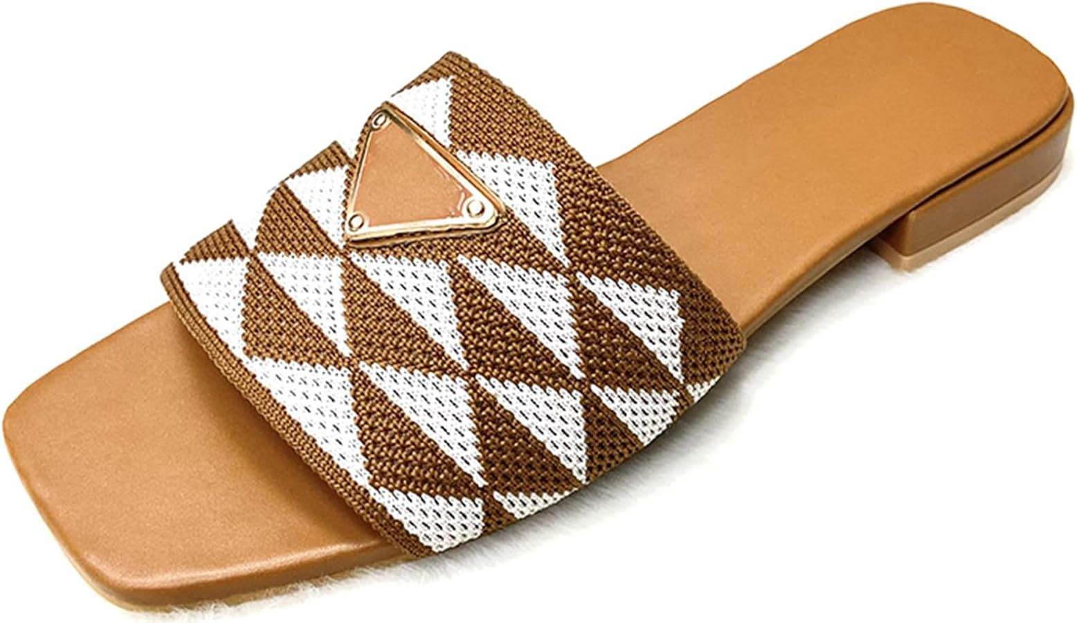 Women's Embroidered Slides Square Open Toe Sandals Casual Beach Flats Sandals | Amazon (US)