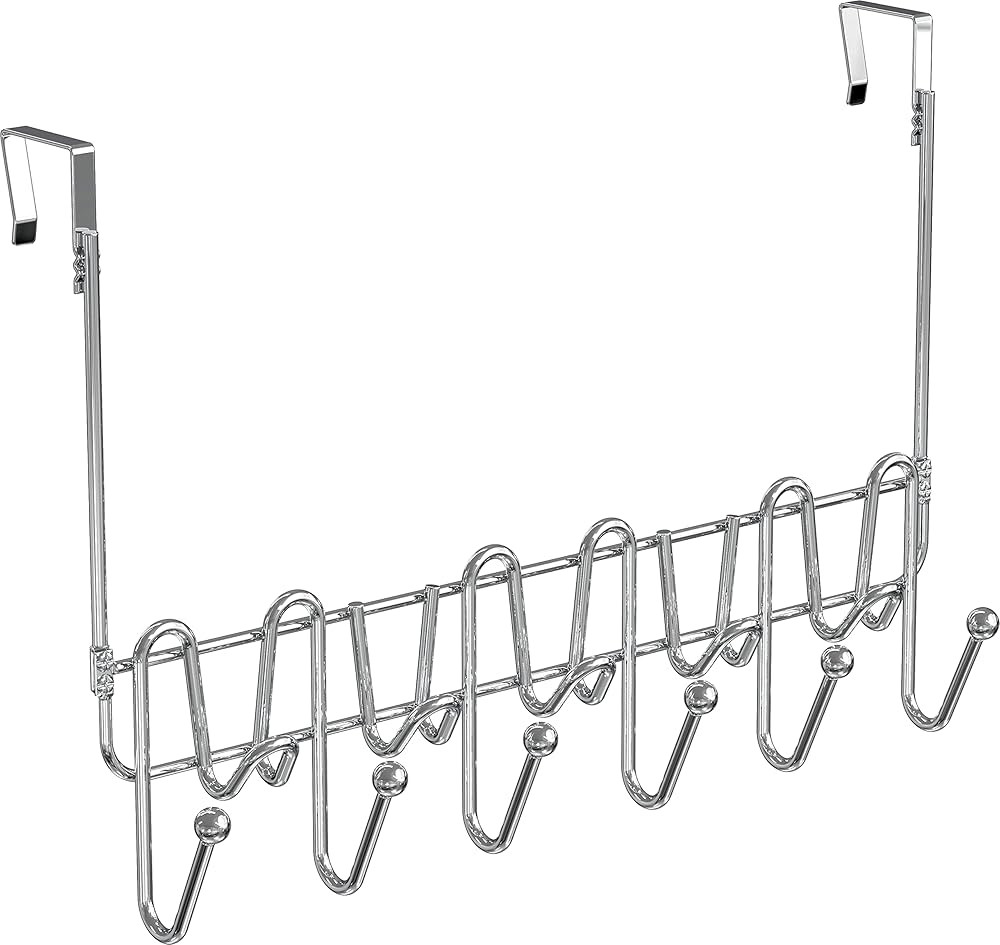 DecoBros Supreme Over The Door 11 Hook Organizer Rack, Chrome Finish | Amazon (US)