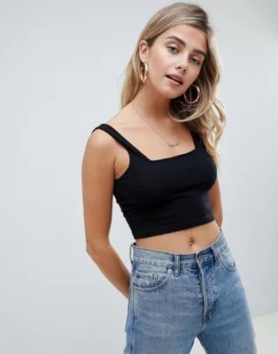 ASOS DESIGN crop square neck cami in black | ASOS US