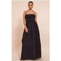 Black Ruched Backless Strappy Maxi Dress | PrettyLittleThing US