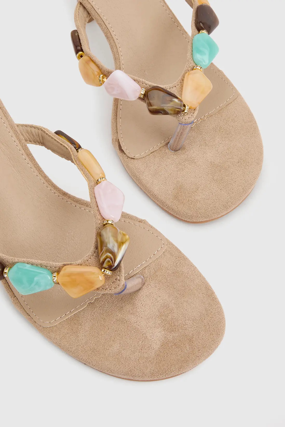Nude Bead Detail Toe Post Heeled Mules | Boohoo | Boohoo.com (UK & IE)